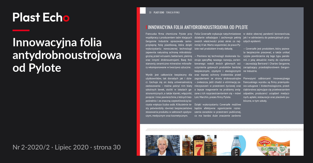 Innowacyjna folia antydrobnoustrojowa od Pylote | Plast Echo 2-2020/2, Lipiec 2020, s. 30