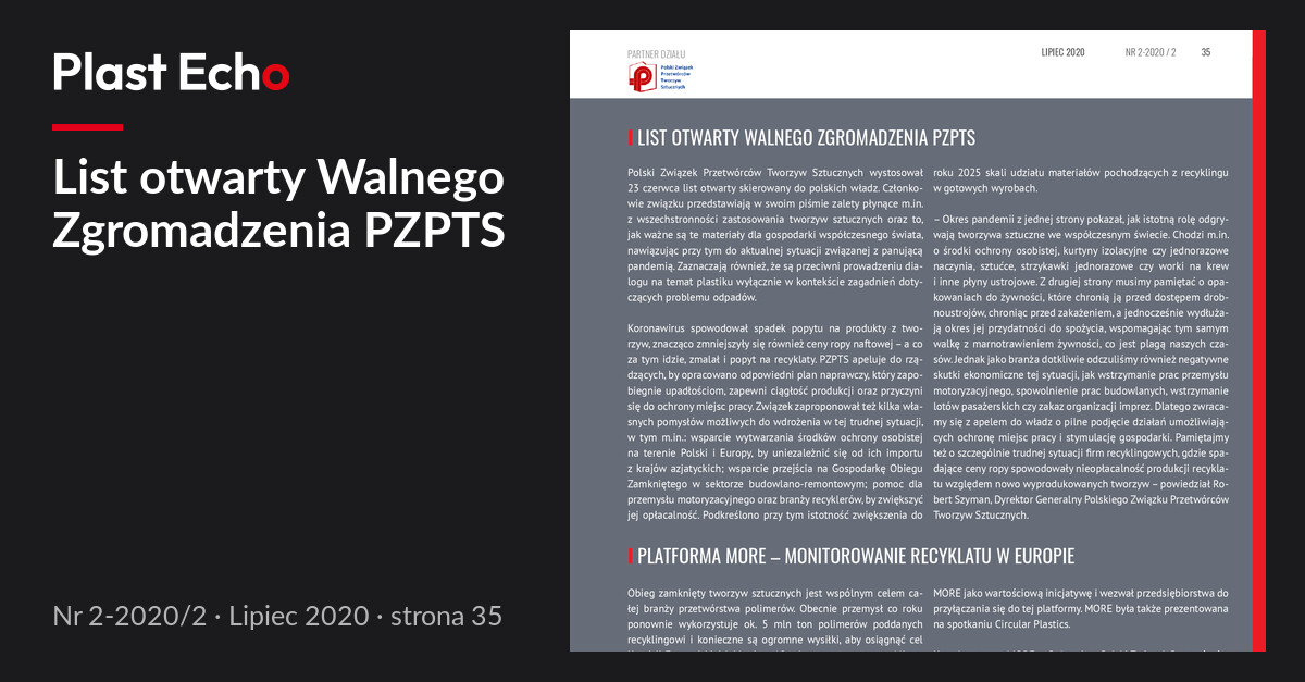 List otwarty Walnego Zgromadzenia PZPTS | Plast Echo 2-2020/2, Lipiec 2020, s. 35