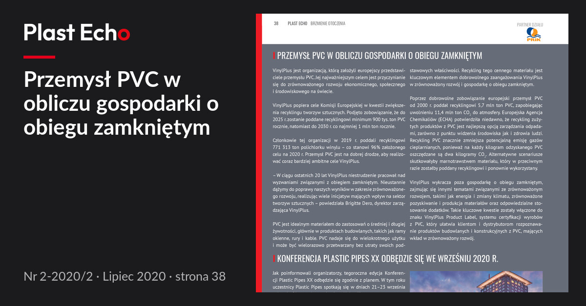Przemysł PVC w obliczu gospodarki o obiegu zamkniętym | Plast Echo 2-2020/2, Lipiec 2020, s. 38