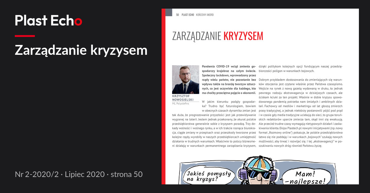 Zarządzanie kryzysem | Plast Echo 2-2020/2, Lipiec 2020, s. 50
