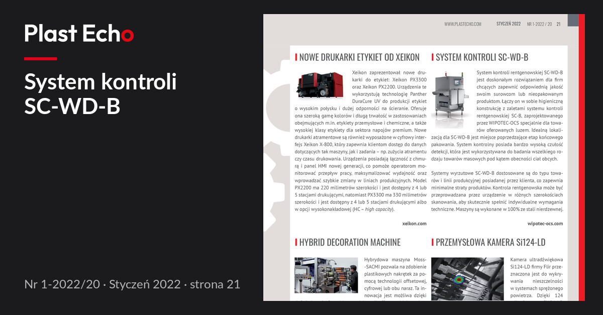 System kontroli SC-WD-B | Plast Echo 1-2022/20, Styczeń 2022, s. 21
