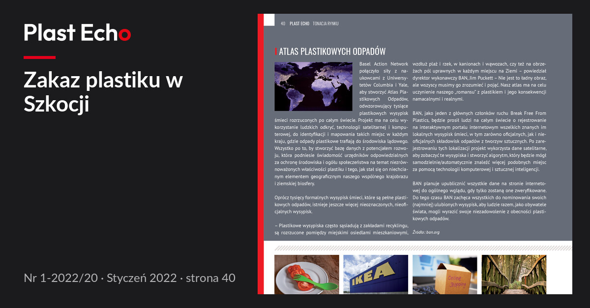 Zakaz plastiku w Szkocji | Plast Echo 1-2022/20, Styczeń 2022, s. 40