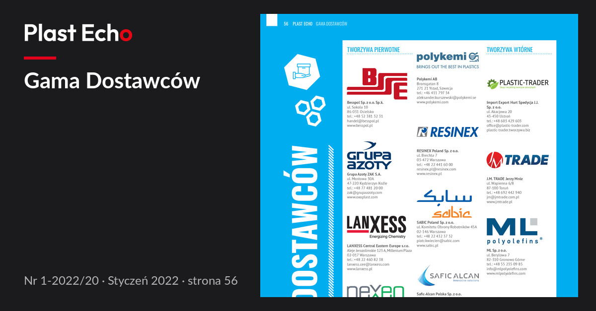 Gama Dostawców | Plast Echo 1-2022/20, Styczeń 2022, s. 56