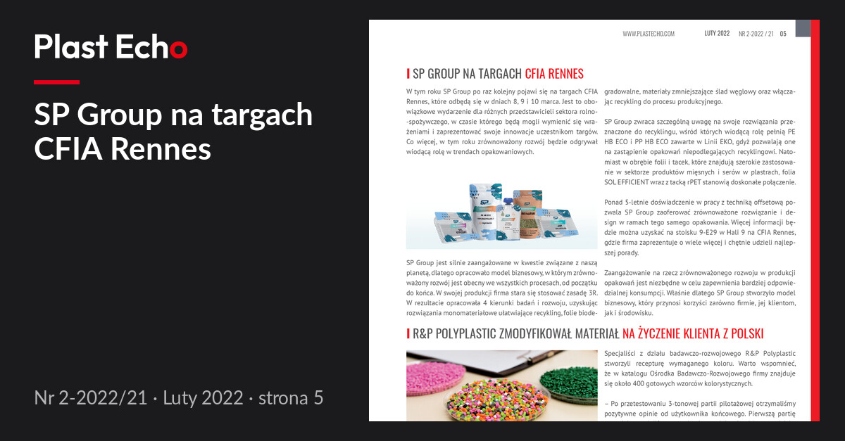 SP Group na targach CFIA Rennes | Plast Echo 2-2022/21, Luty 2022, s. 5