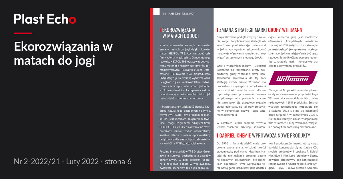 Ekorozwiązania w matach do jogi | Plast Echo 2-2022/21, Luty 2022, s. 6