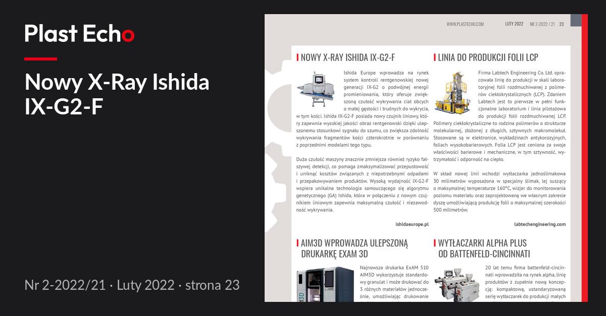 Nowy X-Ray Ishida IX-G2-F | Plast Echo 2-2022/21, Luty 2022, s. 23