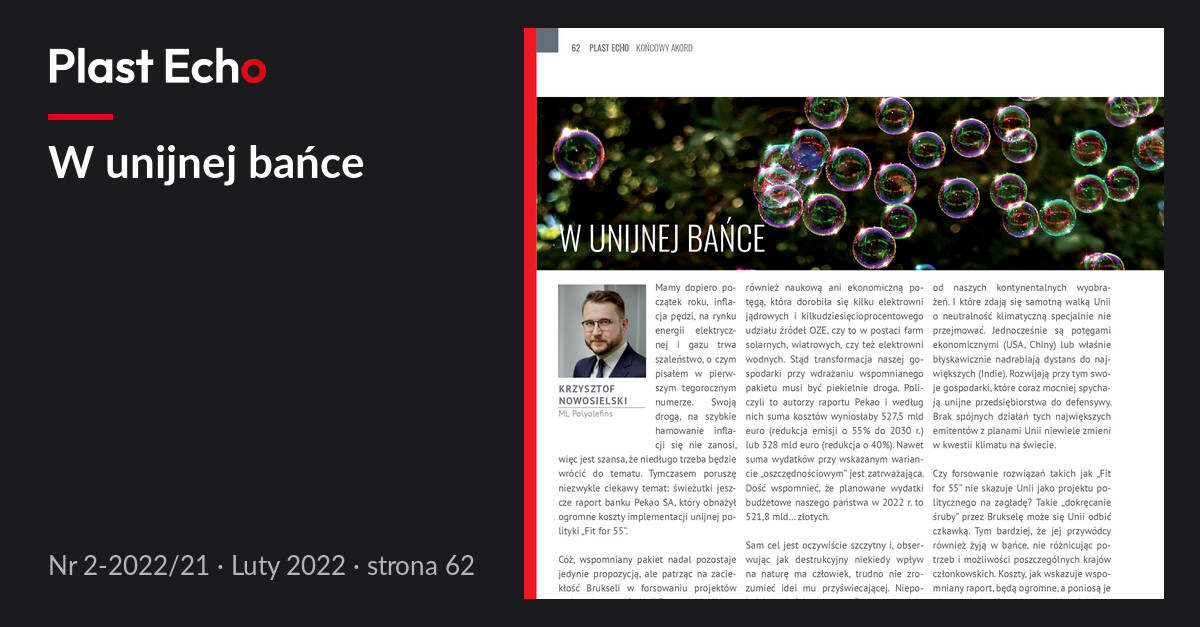 W unijnej bańce | Plast Echo 2-2022/21, Luty 2022, s. 62