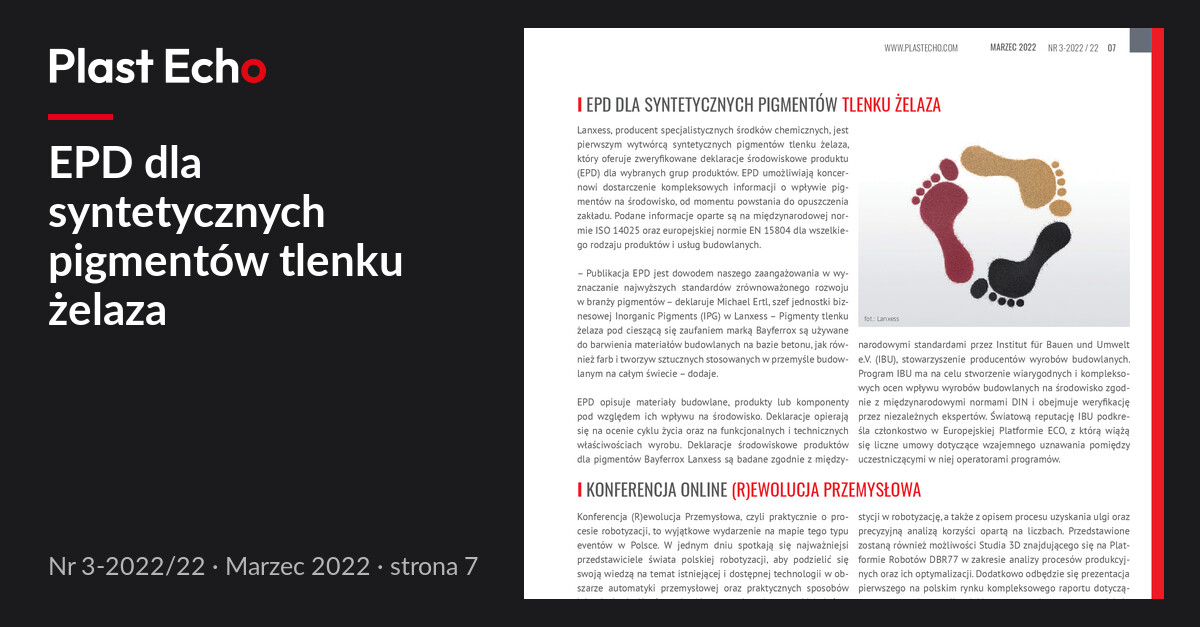 EPD dla syntetycznych pigmentów tlenku żelaza | Plast Echo 3-2022/22, Marzec 2022, s. 7