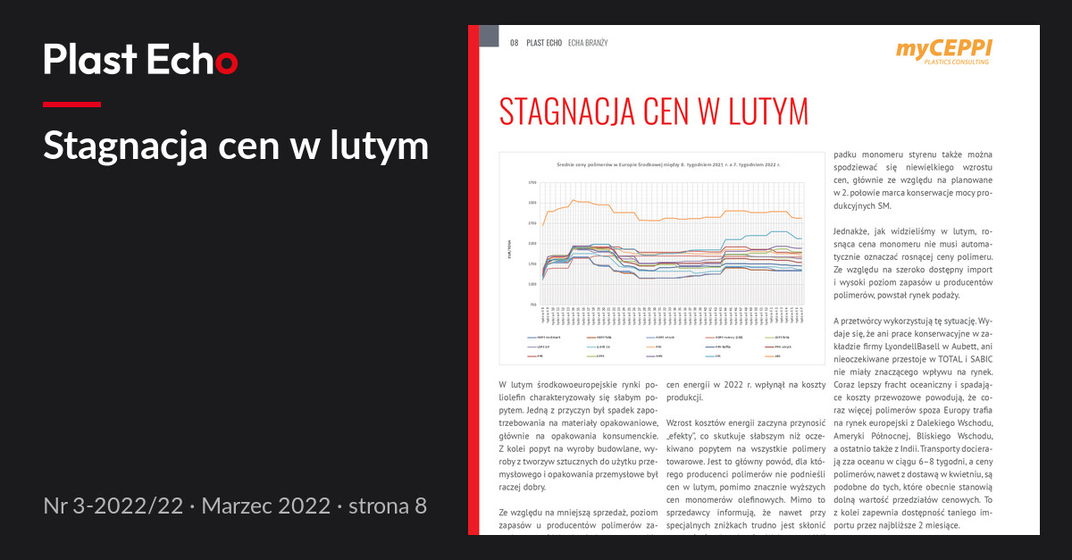Stagnacja cen w lutym | Plast Echo 3-2022/22, Marzec 2022, s. 8