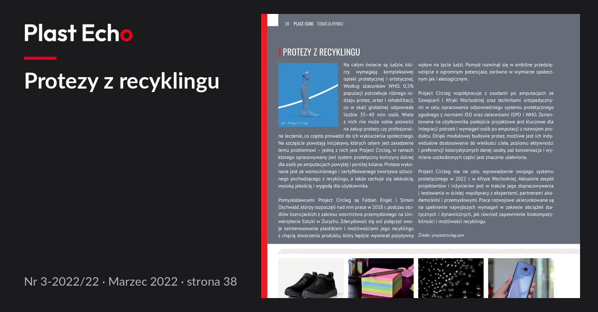Protezy z recyklingu | Plast Echo 3-2022/22, Marzec 2022, s. 38