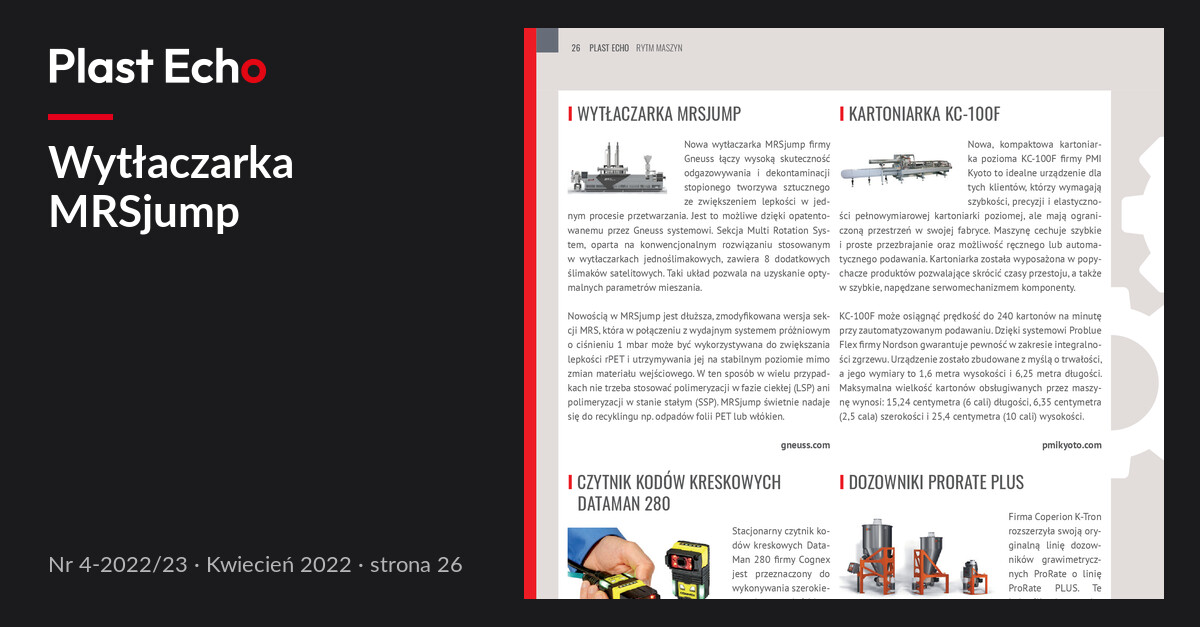 Wytłaczarka MRSjump | Plast Echo 4-2022/23, Kwiecień 2022, s. 26