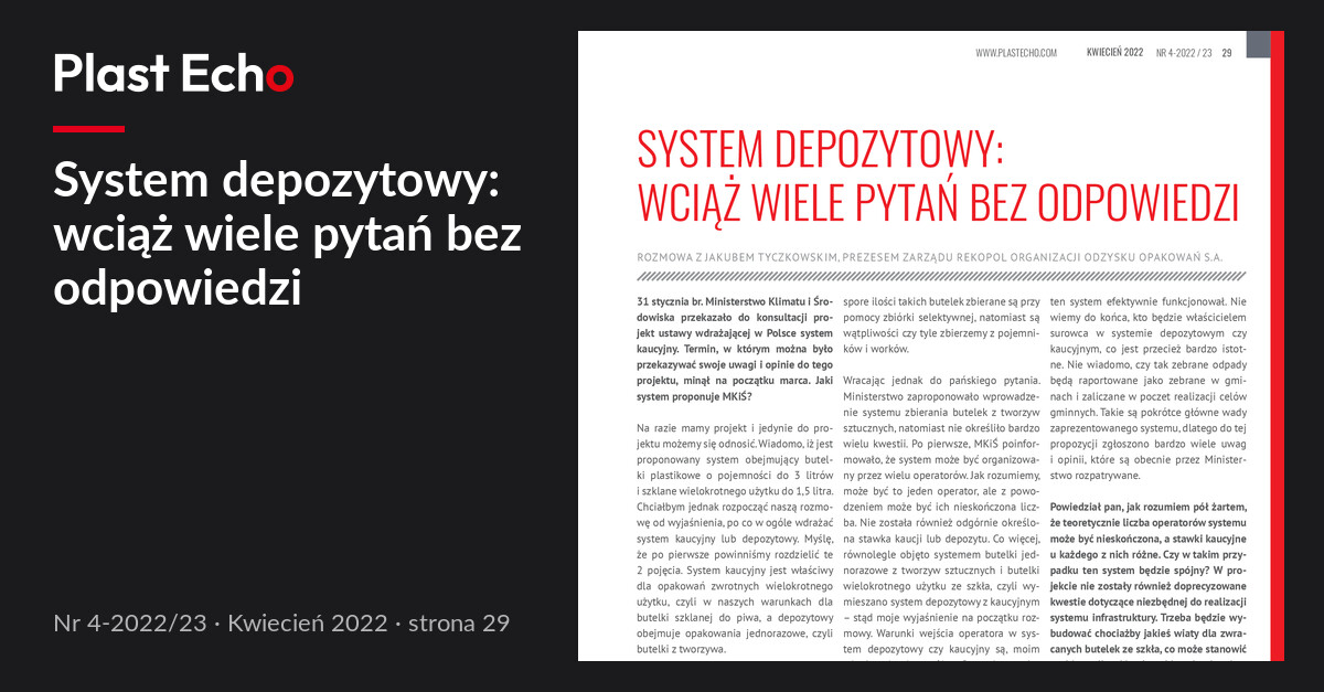 System depozytowy: wciąż wiele pytań bez odpowiedzi | Plast Echo 4-2022/23, Kwiecień 2022, s. 29