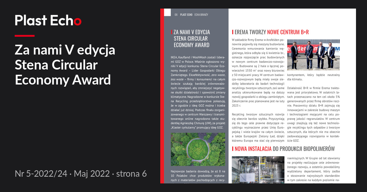 Za nami V edycja Stena Circular Economy Award | Plast Echo 5-2022/24, Maj 2022, s. 6