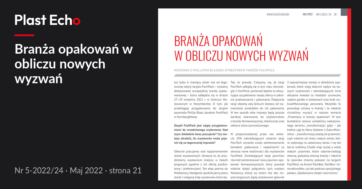 Branża opakowań w obliczu nowych wyzwań | Plast Echo 5-2022/24, Maj 2022, s. 21
