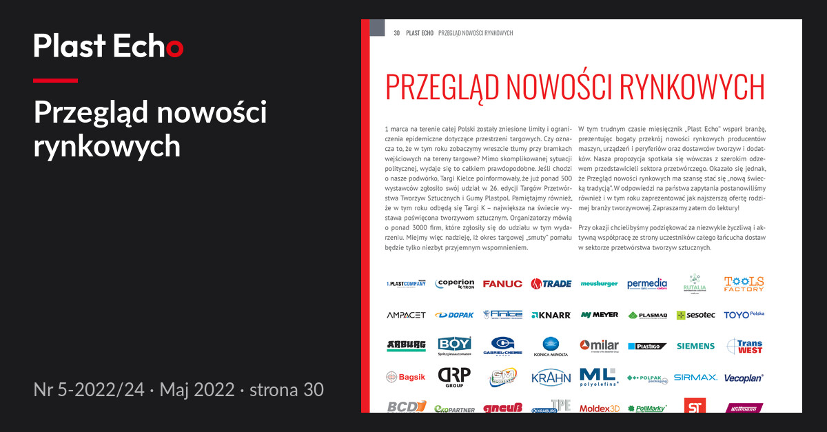 Przegląd nowości rynkowych | Plast Echo 5-2022/24, Maj 2022, s. 30