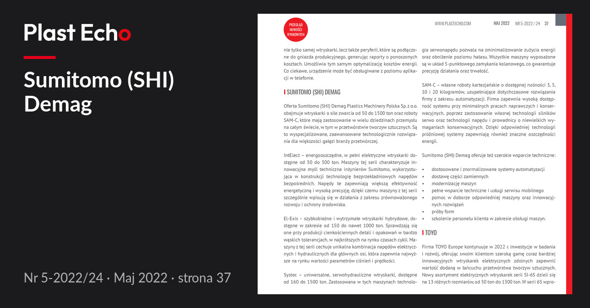 Sumitomo (SHI) Demag | Plast Echo 5-2022/24, Maj 2022, s. 37