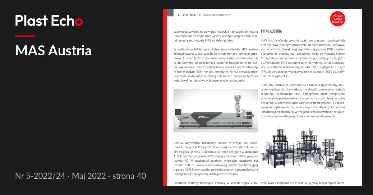 MAS Austria | Plast Echo 5-2022/24, Maj 2022, s. 40