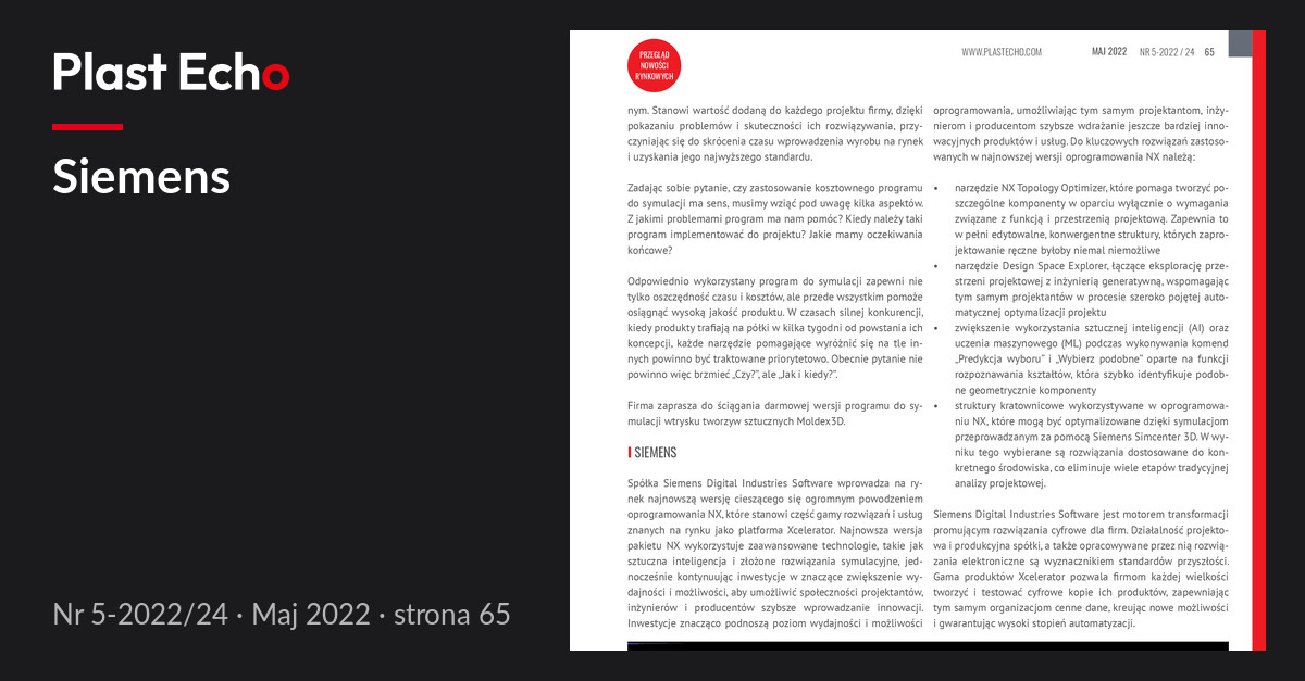 Siemens | Plast Echo 5-2022/24, Maj 2022, s. 65