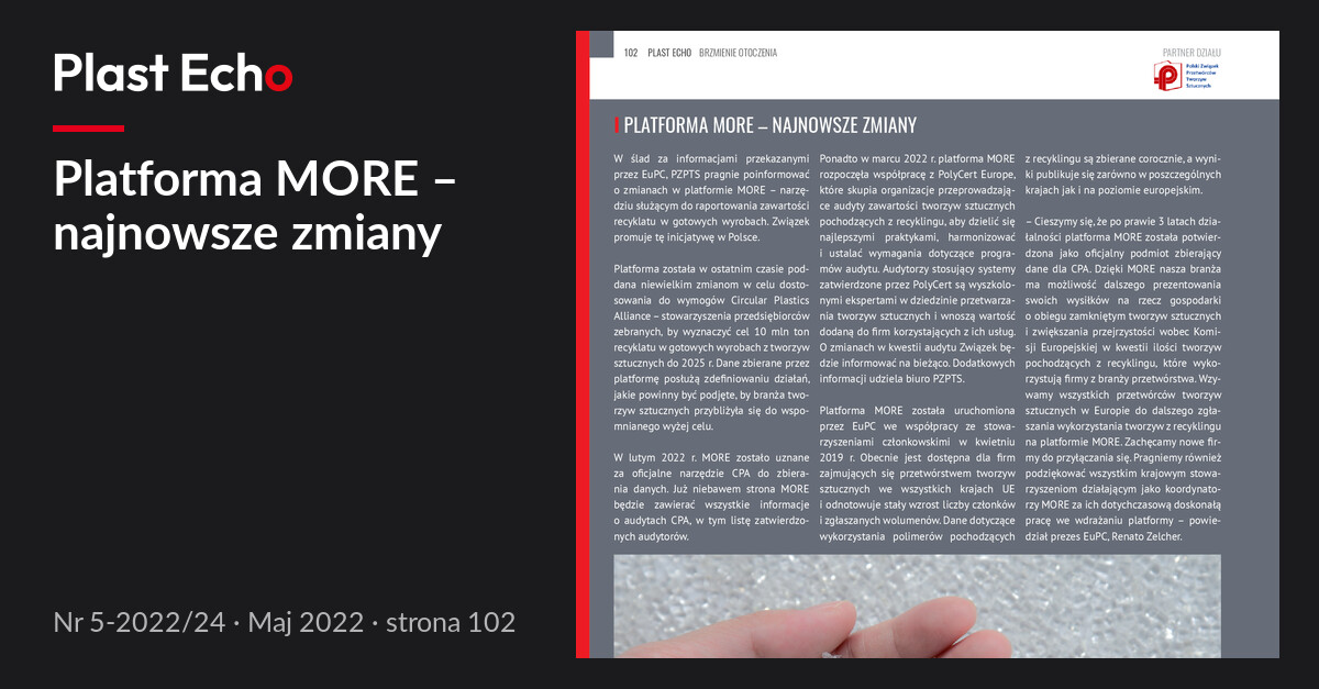 Platforma MORE – najnowsze zmiany | Plast Echo 5-2022/24, Maj 2022, s. 102