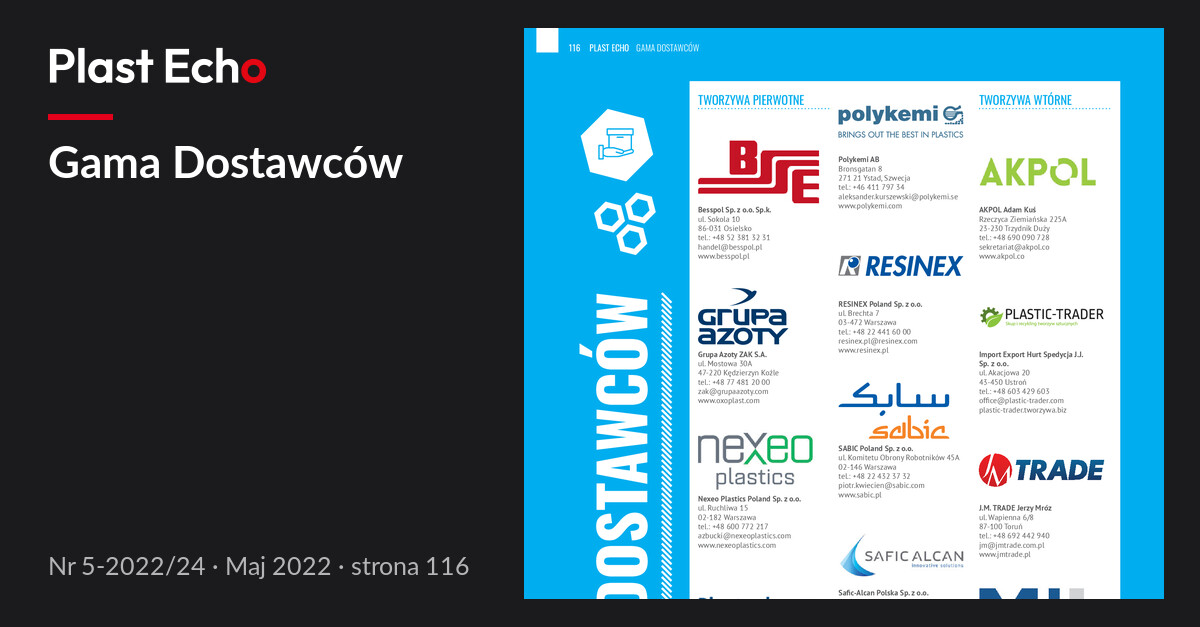 Gama Dostawców | Plast Echo 5-2022/24, Maj 2022, s. 116