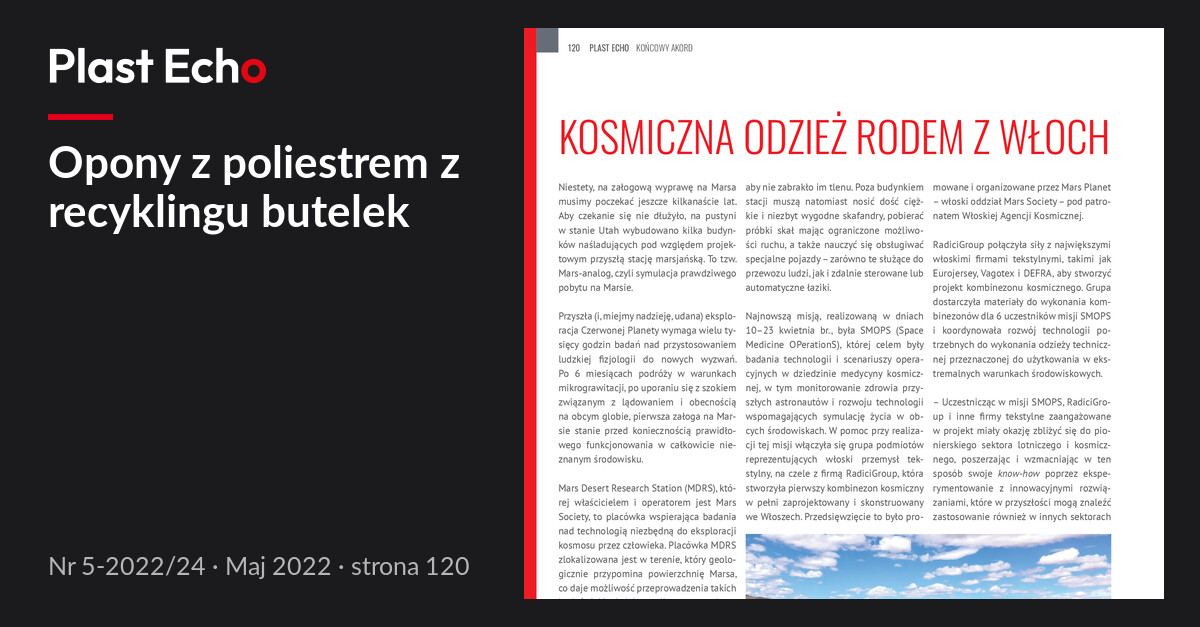 Opony z poliestrem z recyklingu butelek | Plast Echo 5-2022/24, Maj 2022, s. 120