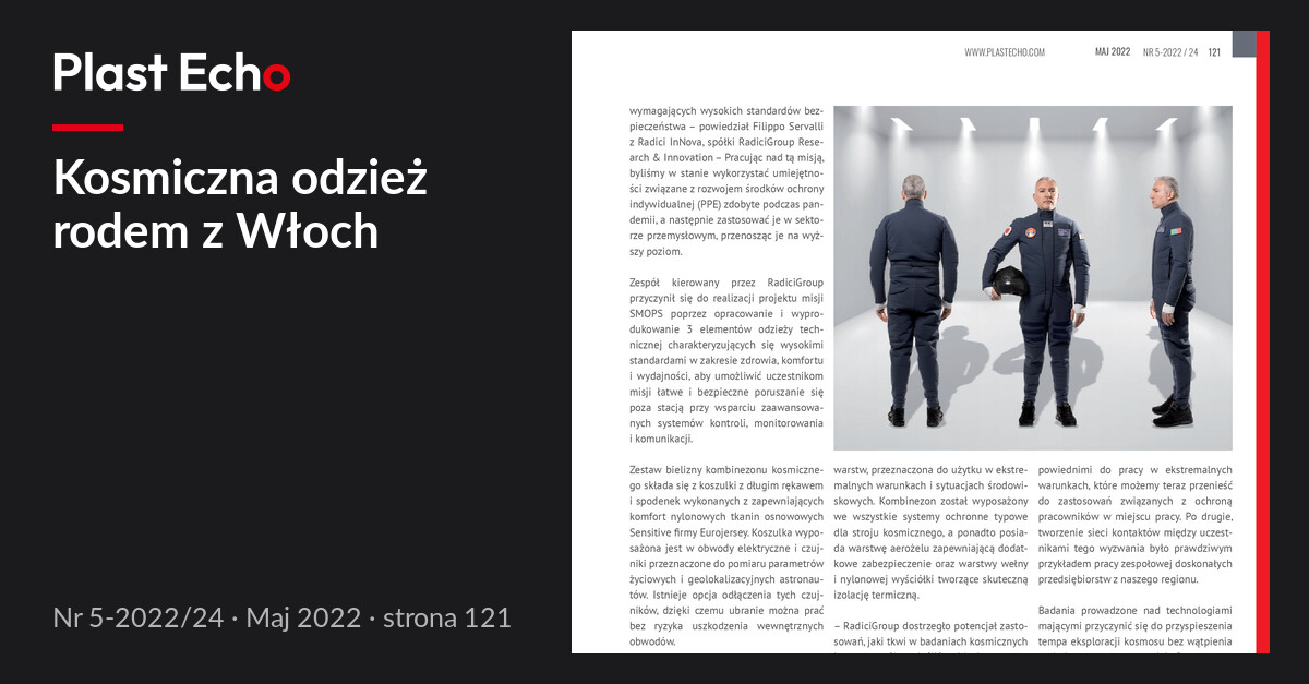 Kosmiczna odzież rodem z Włoch | Plast Echo 5-2022/24, Maj 2022, s. 121