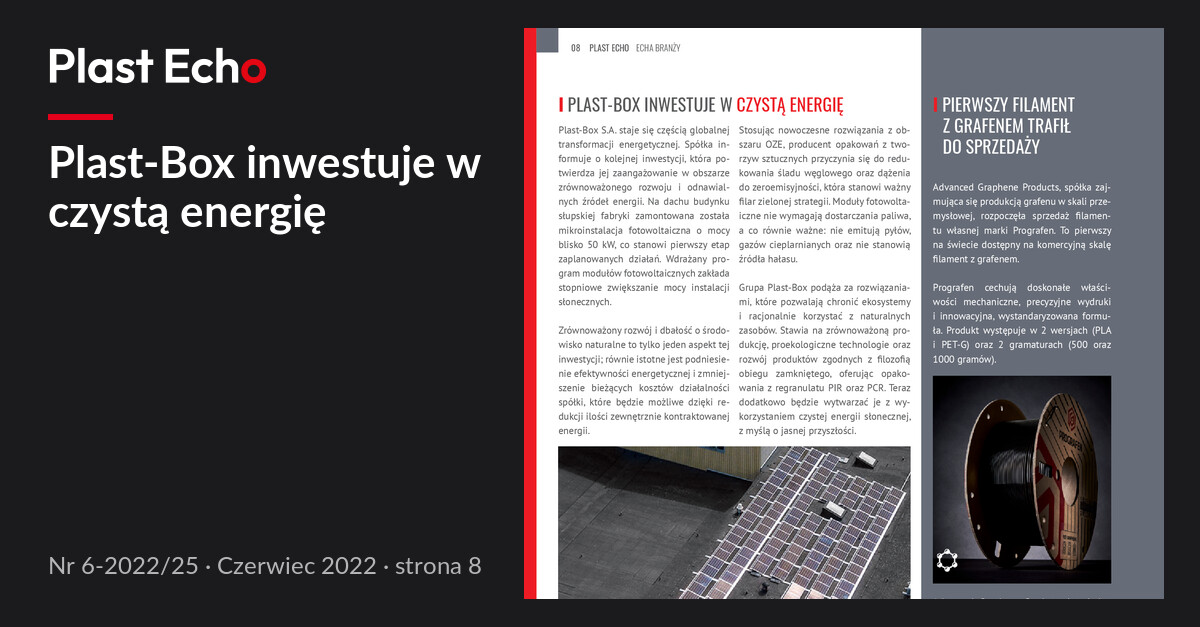 Plast-Box inwestuje w czystą energię | Plast Echo 6-2022/25, Czerwiec 2022, s. 8