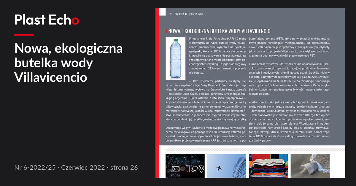 Nowa, ekologiczna butelka wody Villavicencio | Plast Echo 6-2022/25, Czerwiec 2022, s. 26