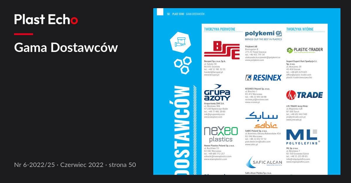 Gama Dostawców | Plast Echo 6-2022/25, Czerwiec 2022, s. 50
