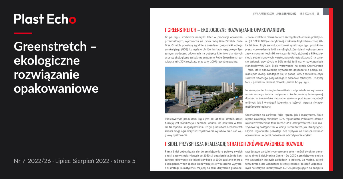 Greenstretch – ekologiczne rozwiązanie opakowaniowe | Plast Echo 7-2022/26, Lipiec-Sierpień 2022, s. 5