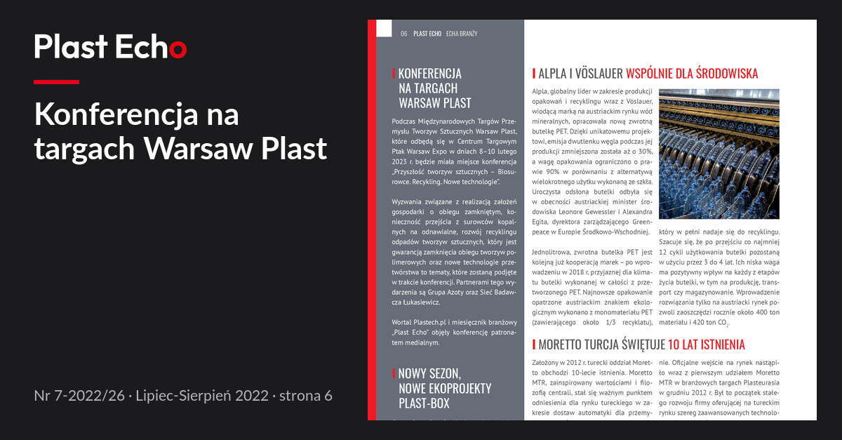 Konferencja na targach Warsaw Plast | Plast Echo 7-2022/26, Lipiec-Sierpień 2022, s. 6