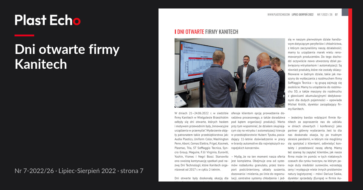 Dni otwarte firmy Kanitech | Plast Echo 7-2022/26, Lipiec-Sierpień 2022, s. 7