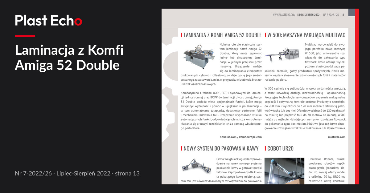 Laminacja z Komfi Amiga 52 Double | Plast Echo 7-2022/26, Lipiec-Sierpień 2022, s. 13