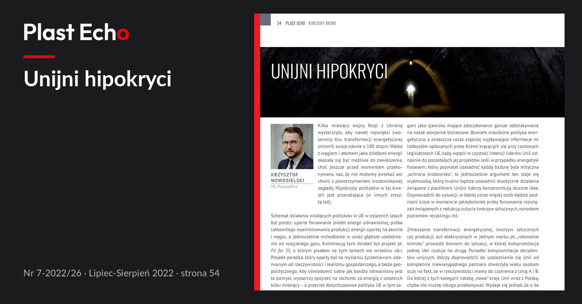 Unijni hipokryci | Plast Echo 7-2022/26, Lipiec-Sierpień 2022, s. 54