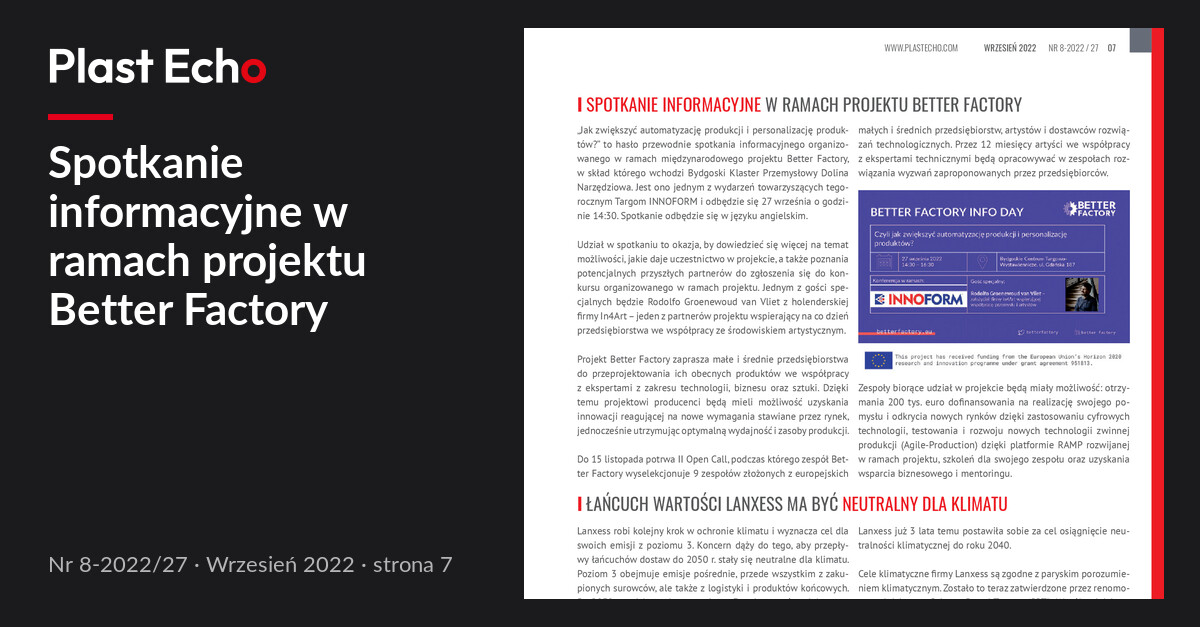 Spotkanie informacyjne w ramach projektu Better Factory | Plast Echo 8-2022/27, Wrzesień 2022, s. 7