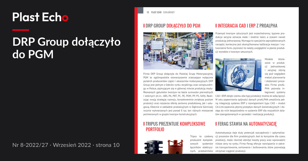 DRP Group dołączyło do PGM | Plast Echo 8-2022/27, Wrzesień 2022, s. 10