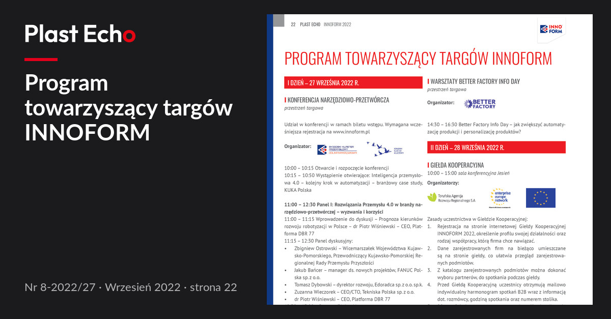 Program towarzyszący targów INNOFORM | Plast Echo 8-2022/27, Wrzesień 2022, s. 22