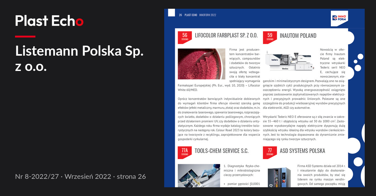 Listemann Polska Sp. z o.o. | Plast Echo 8-2022/27, Wrzesień 2022, s. 26