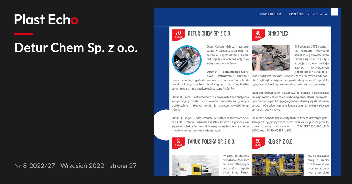 Detur Chem Sp. z o.o. | Plast Echo 8-2022/27, Wrzesień 2022, s. 27