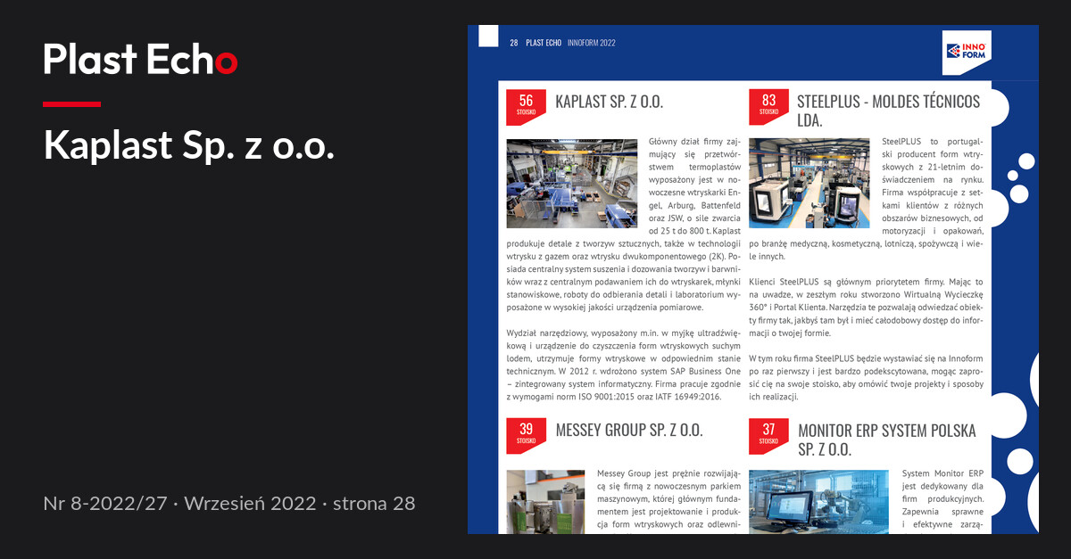 Kaplast Sp. z o.o. | Plast Echo 8-2022/27, Wrzesień 2022, s. 28
