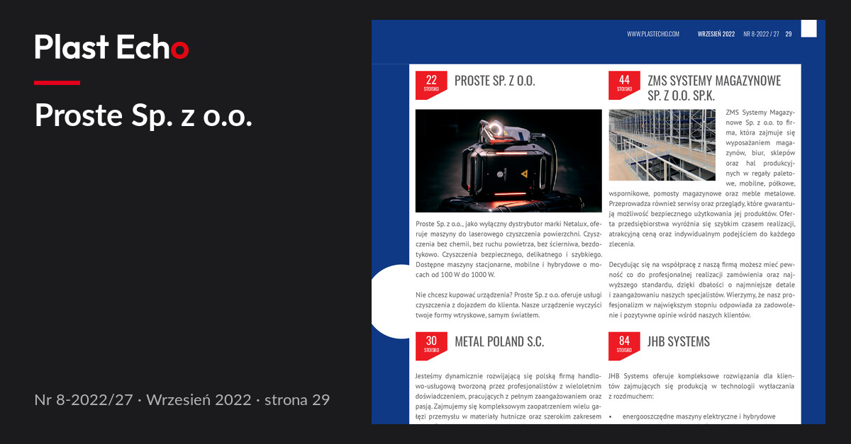 Proste Sp. z o.o. | Plast Echo 8-2022/27, Wrzesień 2022, s. 29