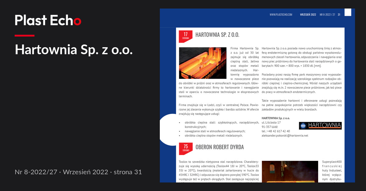 Hartownia Sp. z o.o. | Plast Echo 8-2022/27, Wrzesień 2022, s. 31