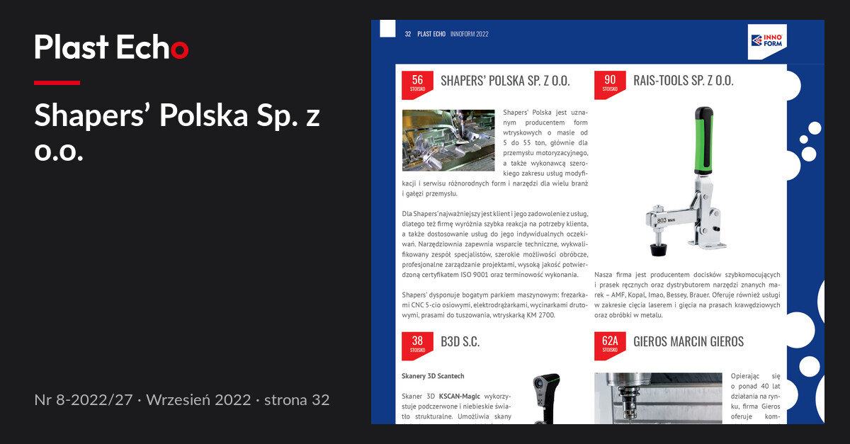 Shapers’ Polska Sp. z o.o. | Plast Echo 8-2022/27, Wrzesień 2022, s. 32