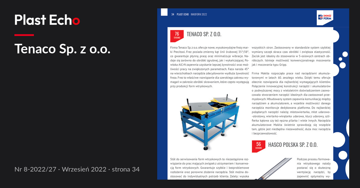 Tenaco Sp. z o.o. | Plast Echo 8-2022/27, Wrzesień 2022, s. 34
