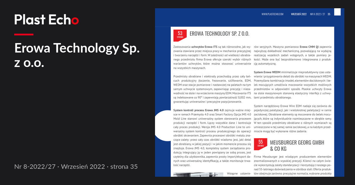 Erowa Technology Sp. z o.o. | Plast Echo 8-2022/27, Wrzesień 2022, s. 35