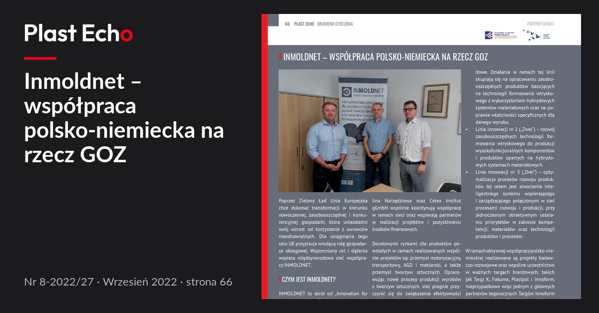 Inmoldnet – współpraca polsko-niemiecka na rzecz GOZ | Plast Echo 8-2022/27, Wrzesień 2022, s. 66