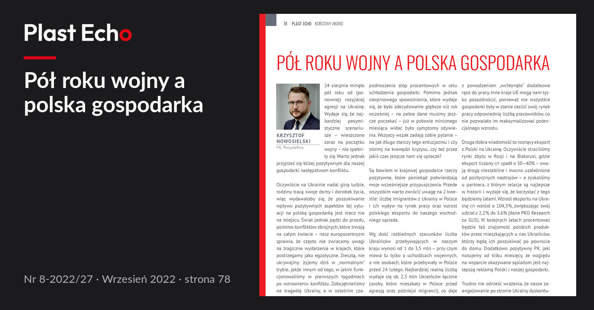 Pół roku wojny a polska gospodarka | Plast Echo 8-2022/27, Wrzesień 2022, s. 78