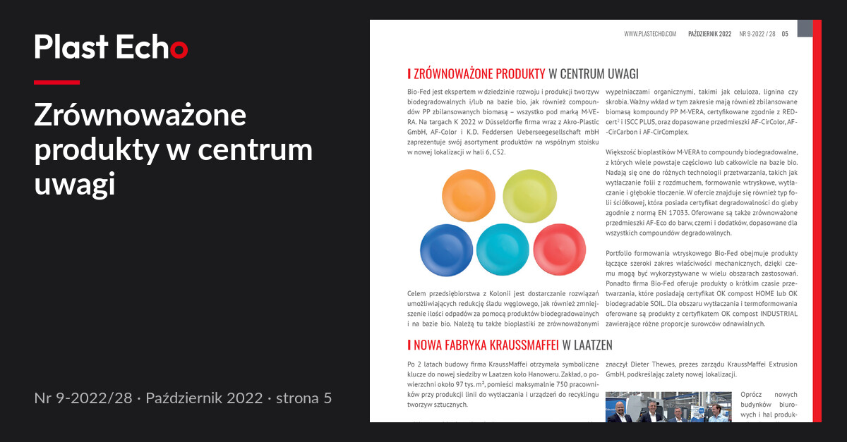 Zrównoważone produkty w centrum uwagi | Plast Echo 9-2022/28, Październik 2022, s. 5