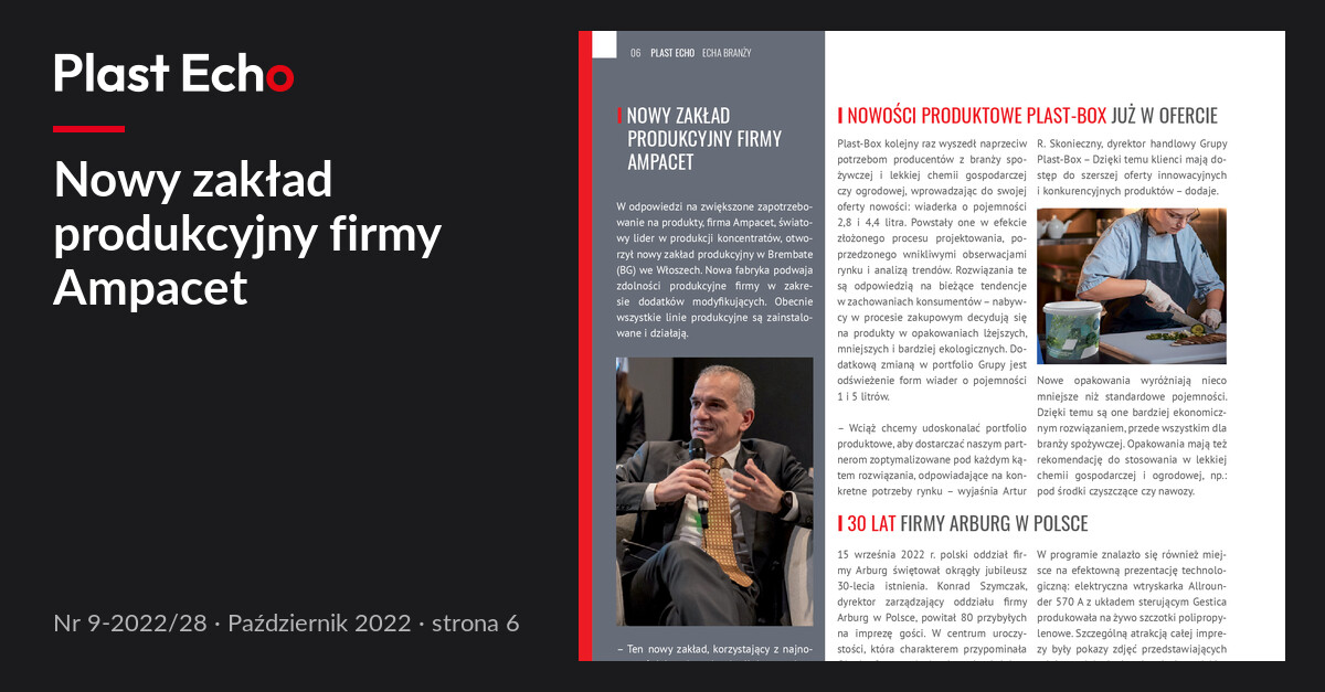 Nowy zakład produkcyjny firmy Ampacet | Plast Echo 9-2022/28, Październik 2022, s. 6