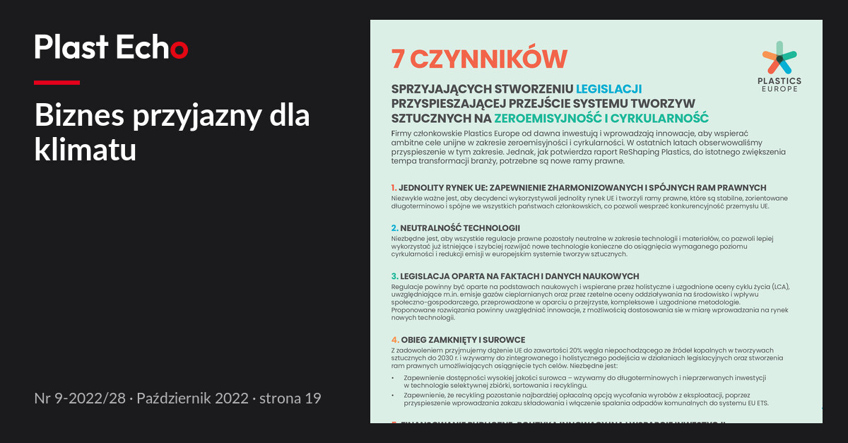 Biznes przyjazny dla klimatu | Plast Echo 9-2022/28, Październik 2022, s. 19